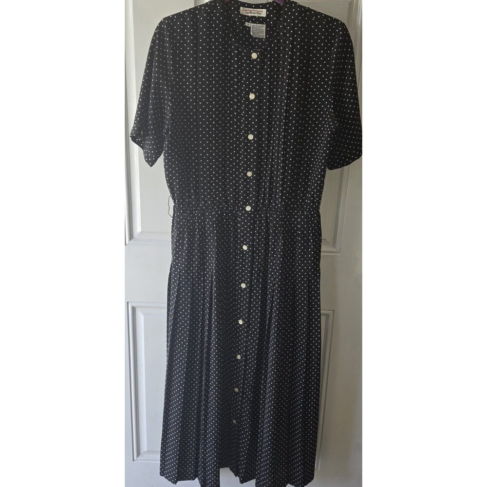Talbots Black White Polka Dot Long Pleaded Dress  Size 6